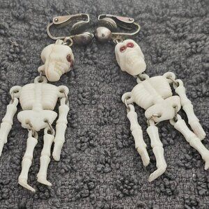 Skeleton Dangle Jointed Clip-On Earrings Spooky Halloween